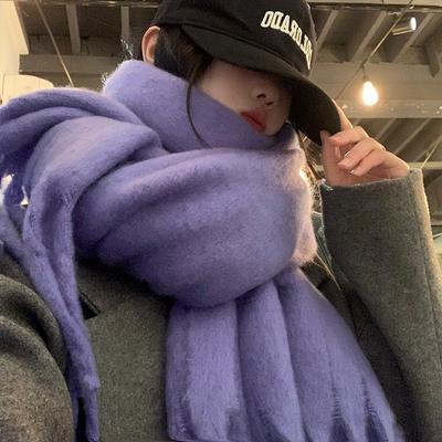 Solid Color Mohair Scarf for Women Autumn and Winter New Versatile Scarf Korean Style High End Thickened Warm Shawl