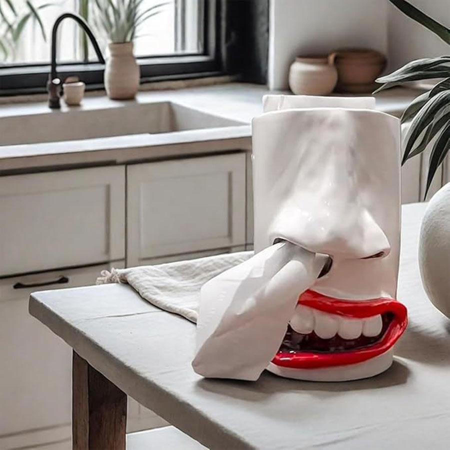 Handmade Funny Face Tissue Holder with 3D Nose and Mouth Design, Unique Tissue Box Dispenser for Bedroom Bathroom, Fun Gag Gift