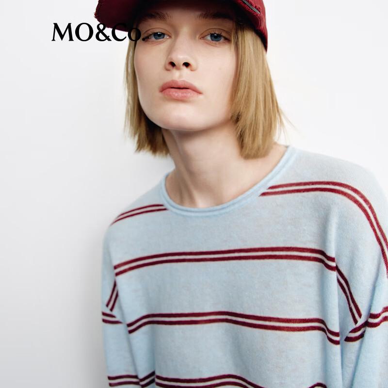 MO&Co. Contrast Striped Crewneck Knit Sweater