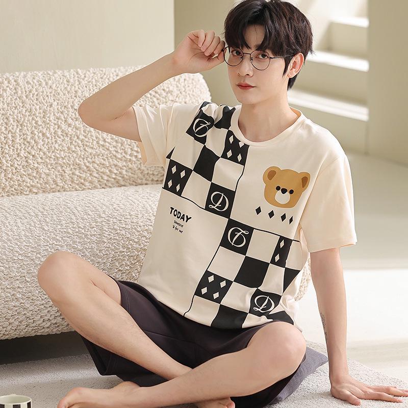 

Мужской летний хлопковый пижамный комплект с мультяшным принтом - С коротким рукавом для подростков и студентов XL (65-80 kg)