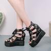 Damen Römische Gladiator High Heel Sandalen - 12cm Keil Peep Toe Schuhe mit Kreuzriemen, Zweifarbige Colorblock Sommer Sandalen