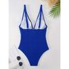 Ribbed Knit Deep V One Piece Swimsuit Tummy Control High Cut Bathing Suit