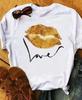 LOVE Red Lips Pink Heart Print T Shirt Women Romantic Slogan Graphic Short Sleeve Valentine Casual Summer Tee