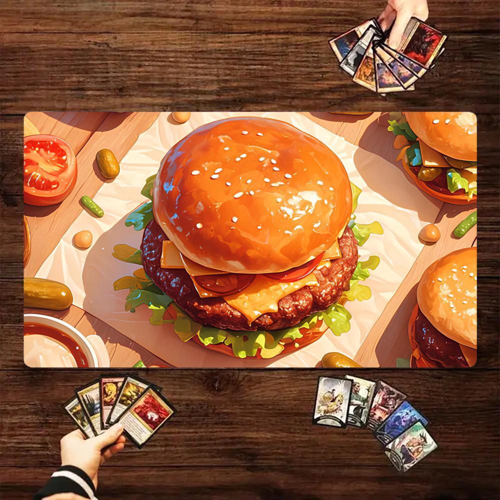 Cartoon Hamburger Magic Party Game Mat Durable Rubber for MTG&TCG Games 35X60cm Mouse Pad Offices Desk Mats Friendly Design