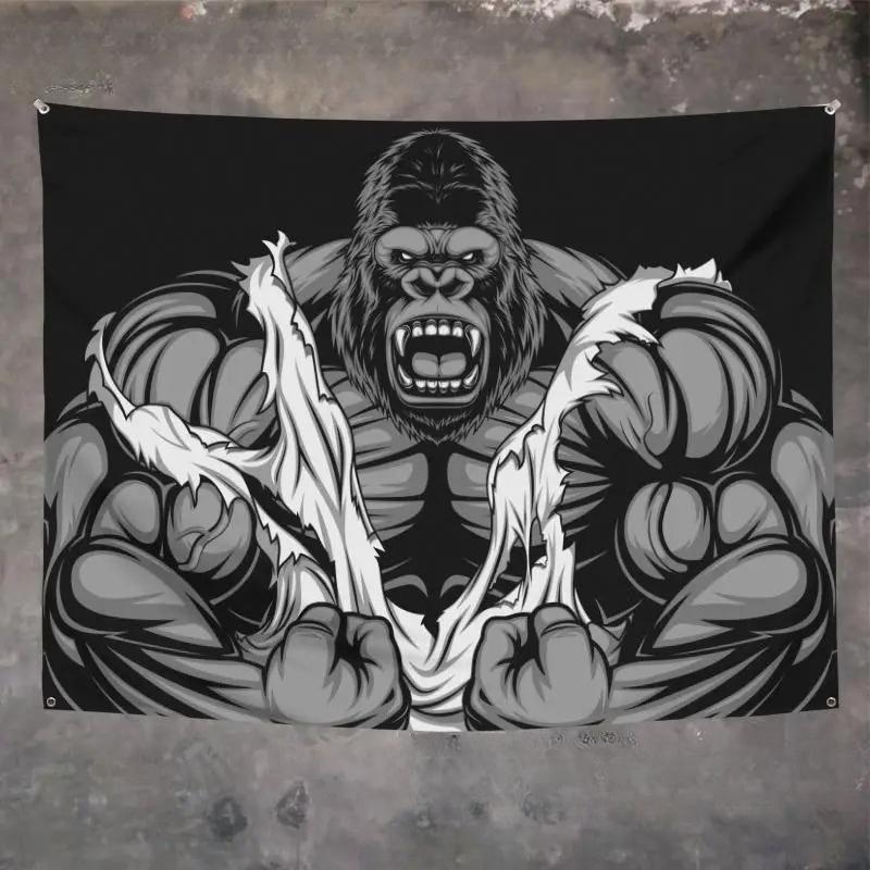 Orangutan Rhino Animal Fitness Tapestry Wall Hanging Macho Background Cloth Living Room Bed  Home Decoration