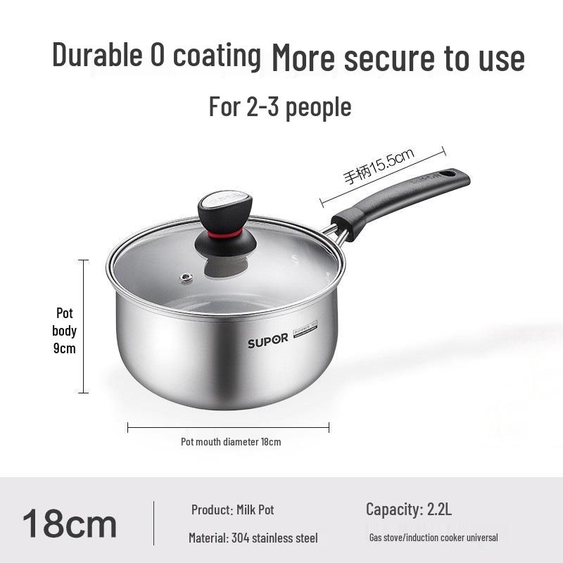Supor 304 Stainless Steel Non-stick Milk Pot for Babies and Toddlers, Ideal for Cooking Noodles and Frying.