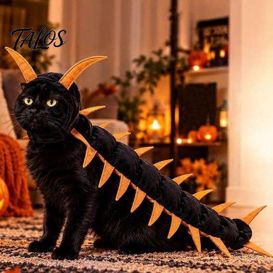 Unique Pet Party Clothing Centipede-Look Cat Costume, Halloween Outfit, Stuffed Plush Segmented Body with Funny Costumes Adjustable Straps,