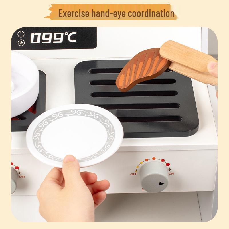 Wooden Toddler BBQ Grill and Kitchen Play Set - Pretend Cooking Toy