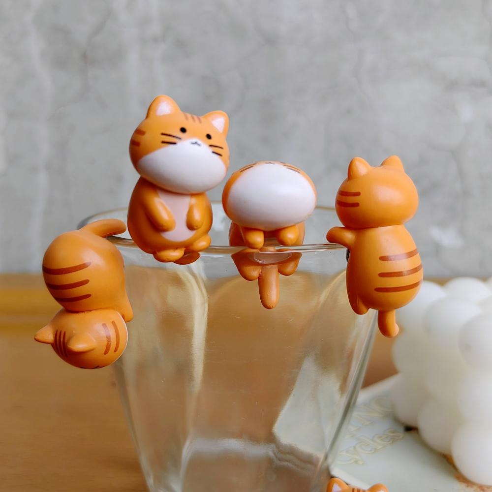 8pcs Funny Cute Orange Cat Animal Car Decoration Pvc Craft Miniature Figure Tiny for Bonsai Microlandscape Fairy Garden Decor