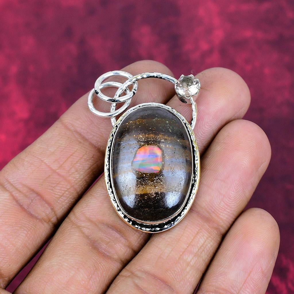 Boulder Opal & Morganite Jewelry, 925 Solid Sterling Silver Pendant Handmade Gemstone Jewelry, Gifts For Wife Brand New Pendant