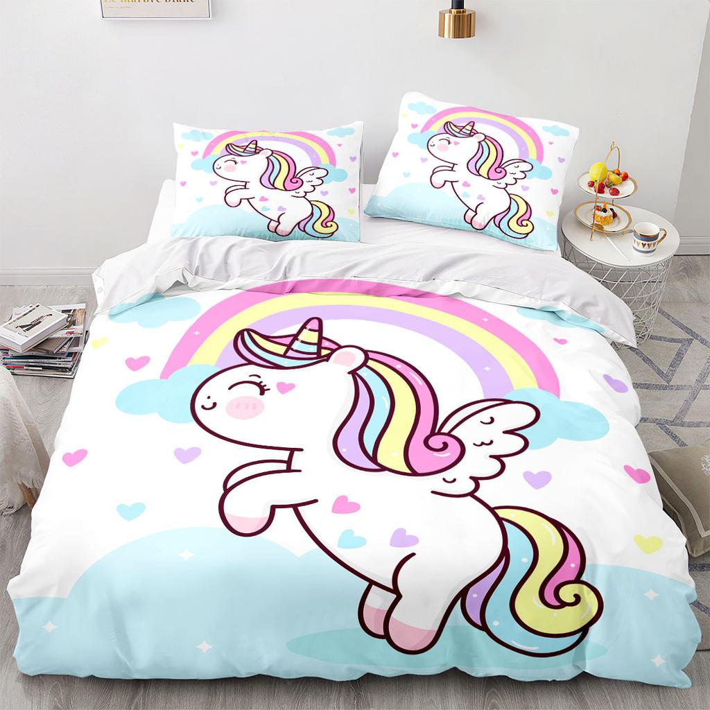 Cartoon Rainbow Unicorn Bedding Sets 135x200 Duvet Cover Set Pillowcases Queen Single Double Twin Size Bed Linen For Kids Girls