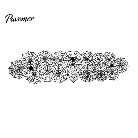 Space-saving Halloween Decoration Table Runner, 18 x 72 Inch Gothic Black Lace Spider Party Decor Web Runner for Kitchen Dinner Centerpiece, Mesh