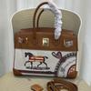Cartoon Graffiti Leather Tote Bag Canvas Cowhide Contrast Handbag Women