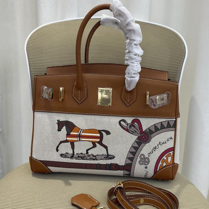 Cartoon Graffiti Leather Tote Bag Canvas Cowhide Contrast Handbag Women