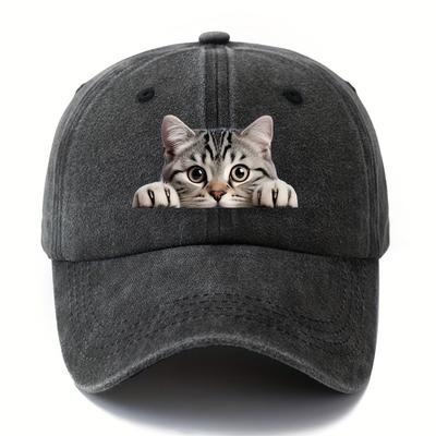 Printed Cartoon Cat Pattern Washed Retro Baseball Cap Adjustable Outdoor Lightweight Duckbill Cap Outdoor Travel Camping Fishing