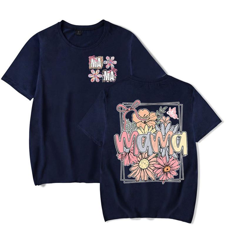 Boho Vintage Flower Mama T-Shirt Design Funny Gift for Mama Trendy Women Clothing Crew Neck Mother's Day Fashion Tops Clothes