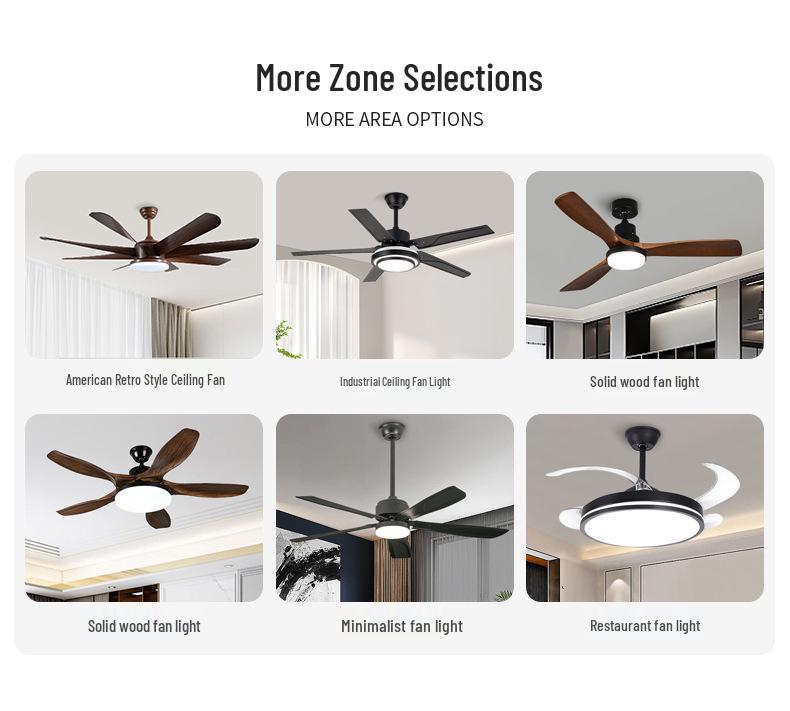 Variable Frequency Ceiling Fan with Light and Remote Control, Solid Wood Blades, for Living Room, Dining Room, Bedroom