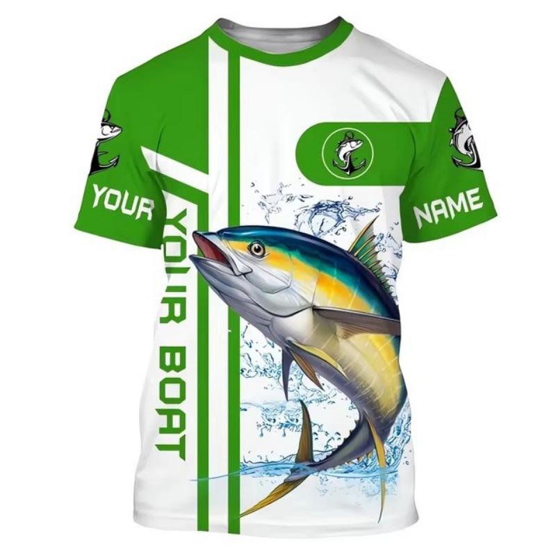 Fish Print Men's Outdoor Fishing Suit Casual Round Neck T-shirt Harajuku Short Sleeved Shirt
