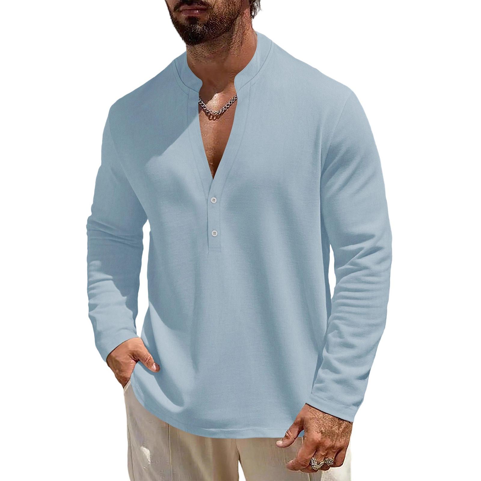 

Men S Standing Collar Button Up Long Sleeved Fashionable Casual Sports Top M