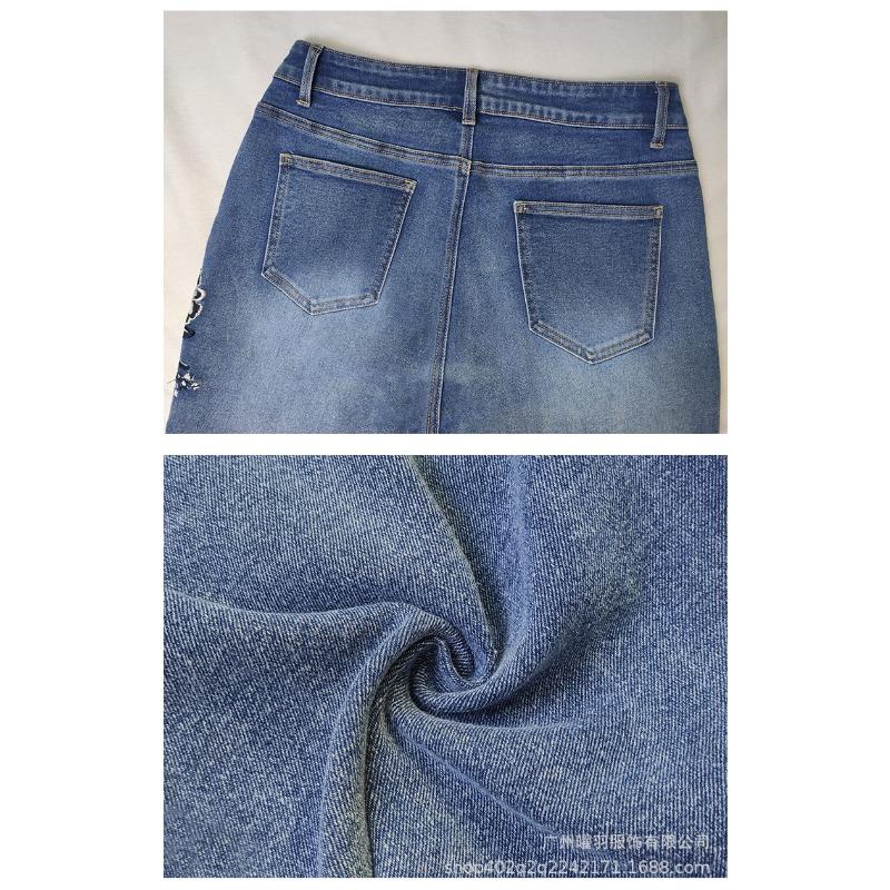 Dicke Jeans High-Waist Hose mit Stickerei Slim Slim Hose