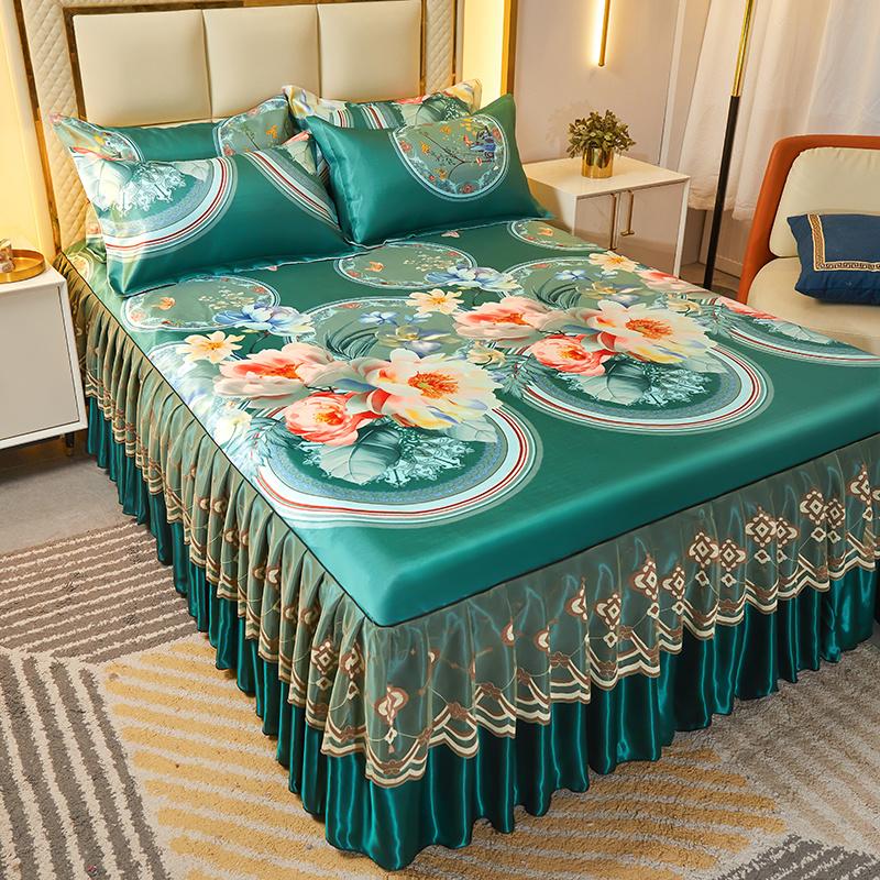 Sommer Eiskühlender Bettrock Dreiteiliges Set Zweiteiliges Set Home Faltbare Kühle Weiche Matte Rutschfeste Atmungsaktive Klimamatte Waschbar