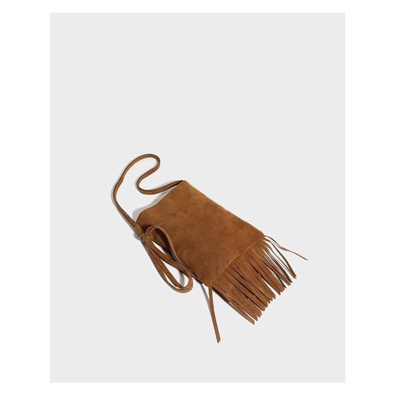 Suede Niche Boho Fringe Phone Bag American Ethnic Style Matte Mini Shoulder Crossbody Purse