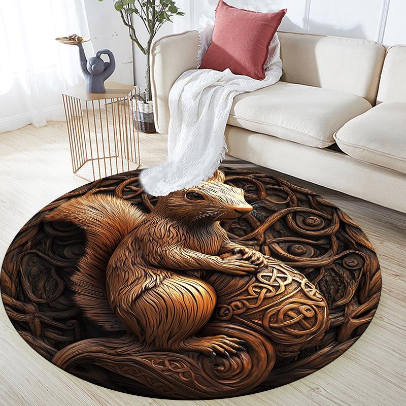 Squirrel pattern round rug,Carpet Rug for Living Room Bedroom Playroom ,Non-slip Floor Mat,Holiday Gifts and Birthday Gifts.