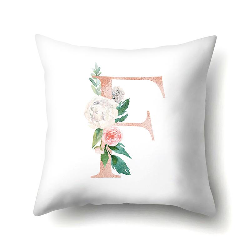 Polyester Pillowcase Home Pink Floral Decorative Print Pillowcase 26 English Letter Cushion Cover