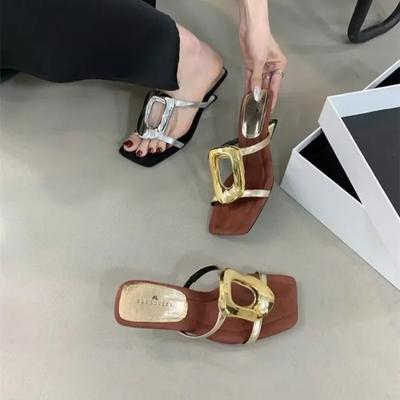 Mode Gold Sexy Designer Hochzeit Elegant Schuhe Damen Sandalen Stiletto Hoher Mittlerer Absatz Offene Zehen Luxus Mode Party Damen Schuhe