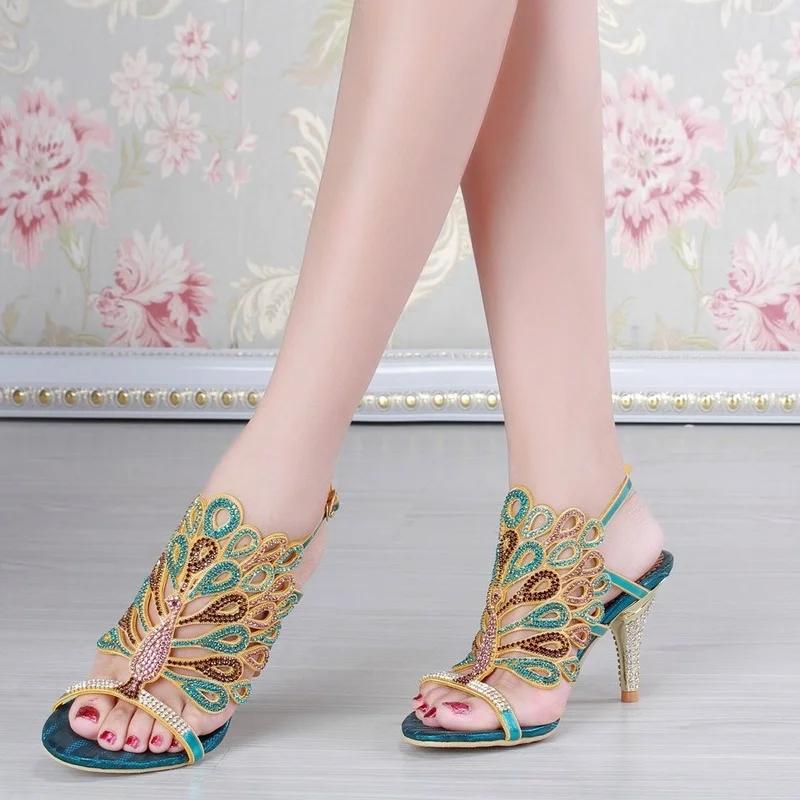Plus Big Size 41 44 Small 33 Women Sandals Elegant Party Dress Biling Crystal Sandals Women Outdoor Rhinestones Thin High Heel