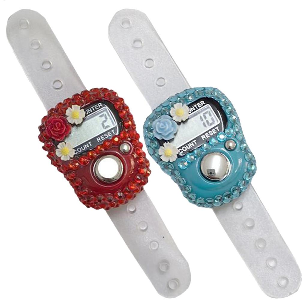 Fingerklicker Zähler Blume Strass Design LCD Display Nummernverfolgung Aufzeichnung Ring Verstellbar Zurücksetzbar Zählwerk