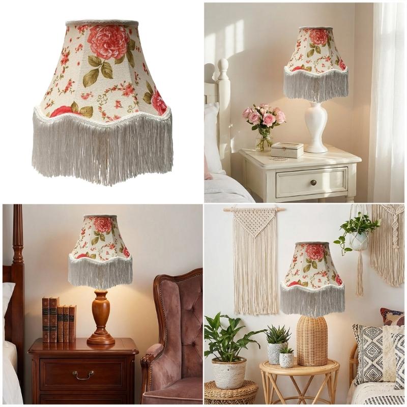 Soft Light Filtering Cloth Lamp Shade With Delicate Lace Trim Elegant Fringe Lampshades For Reading And Relaxation
