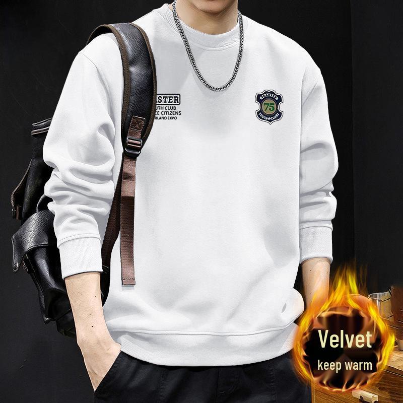 Men's Thickened Velvet Sweatshirt - Winter Base Layer Shirt, Round Neck