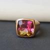 Watermelon Tourmaline Signet Ring - 925 Solid Sterling Silver, Pure Copper Multicolor Gemstone Ring, Handmade Jewelry