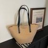 Borsa Tote in Paglia Intrecciata con Manici in Pelle Nera Grande Capacità Borsa da Spiaggia Estiva Borsa a Mano Casual da Donna per Uso Quotidiano