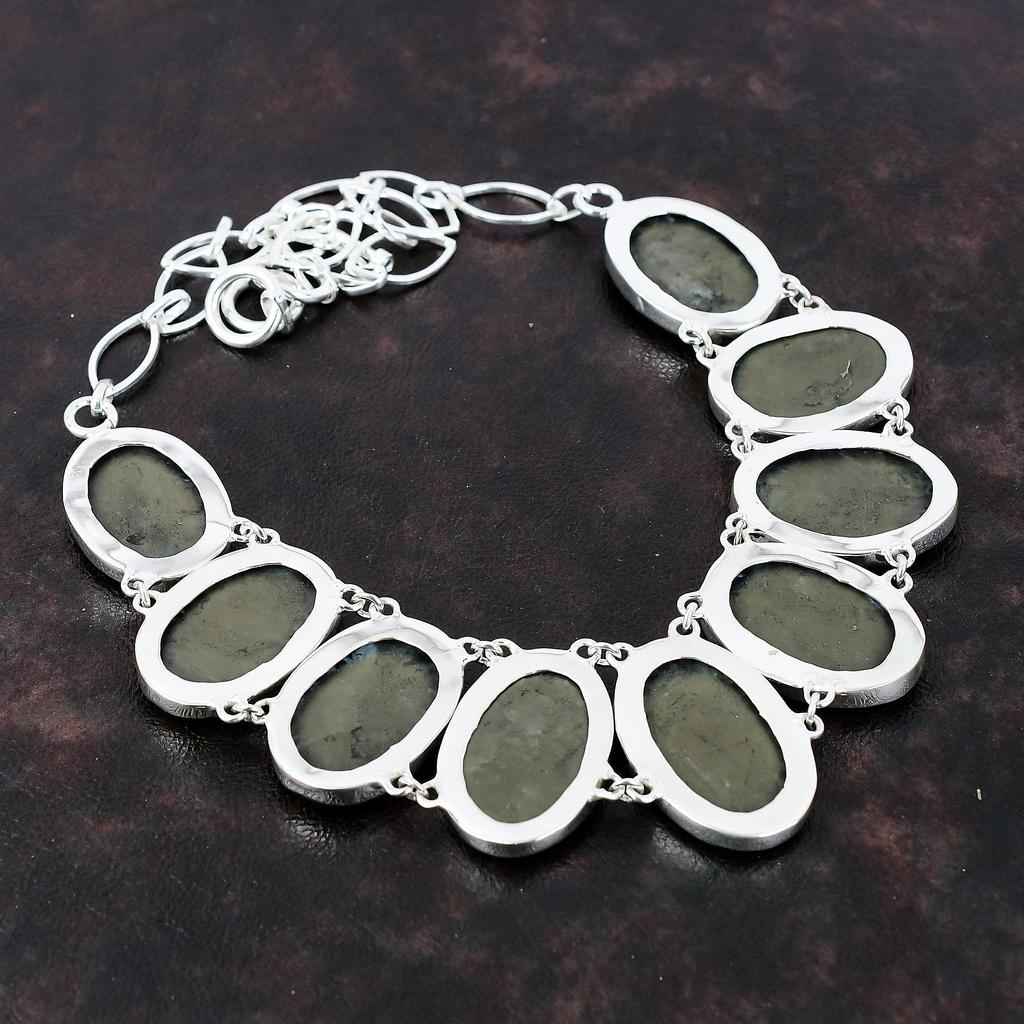 Collana Larvikite Gioielli antichi Collana in argento sterling 925 Collana a catena regolabile fatta a mano Gioielli originali con pietre preziose Regalo per un amico