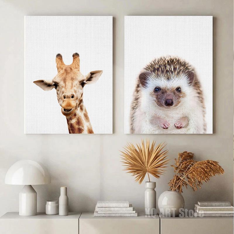 Koala, králík, veverka, slon, plátno, plakát pro dětský pokoj, nástěnný obrázek, tisk zvířat, plátno, malba, severský dětský pokoj