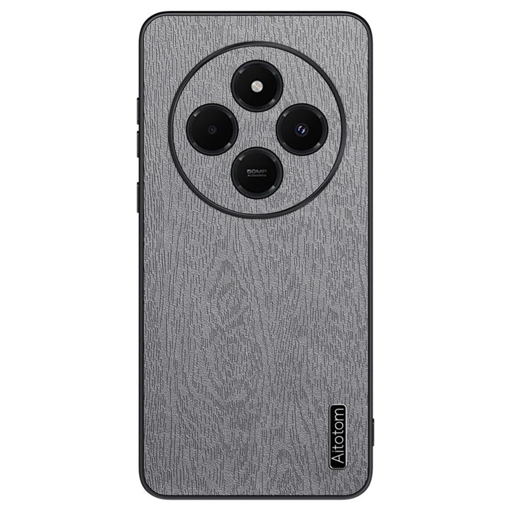 

For Xiaomi Poco C75 4G/Redmi 14R 5G/14C 4G Case Wood Texture PU Leather Coated PC+TPU Phone Cover Grey