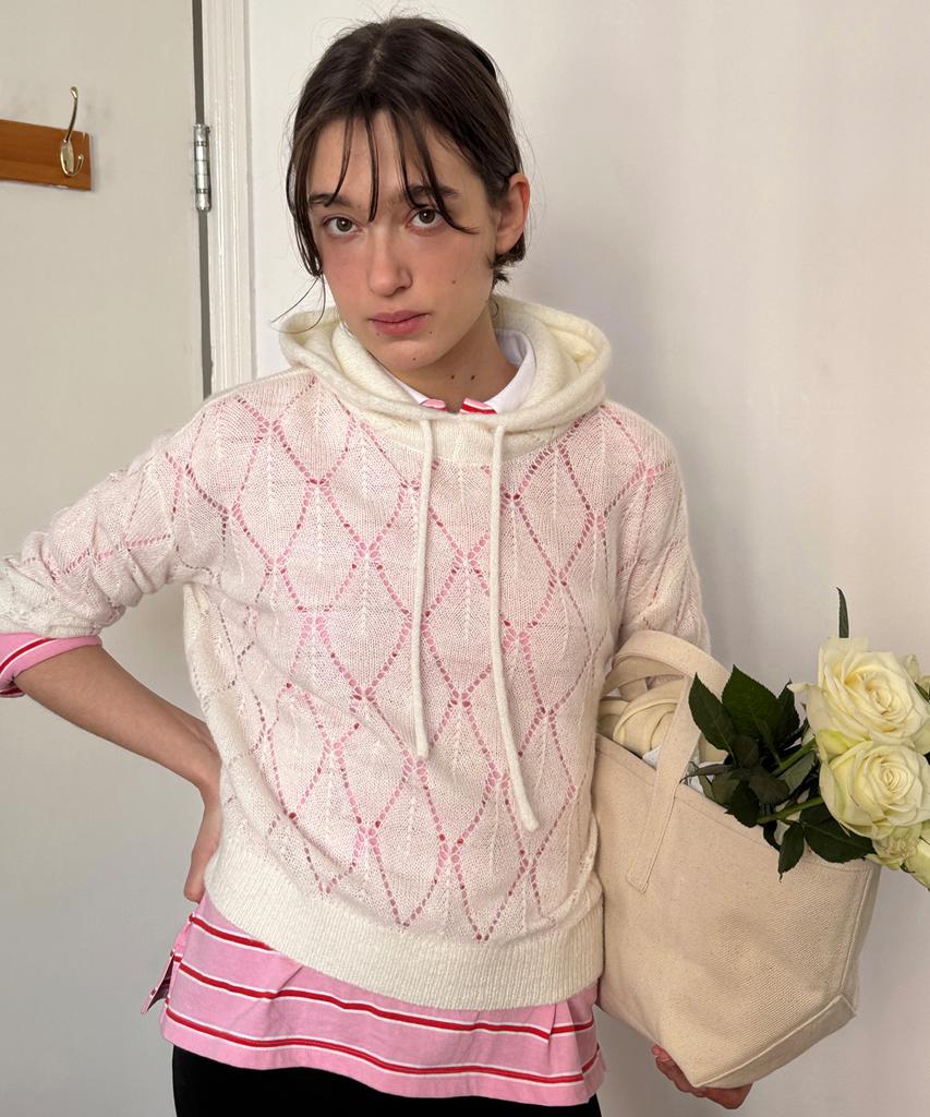 SINOON Diamond Hooded Knit (Ivory)