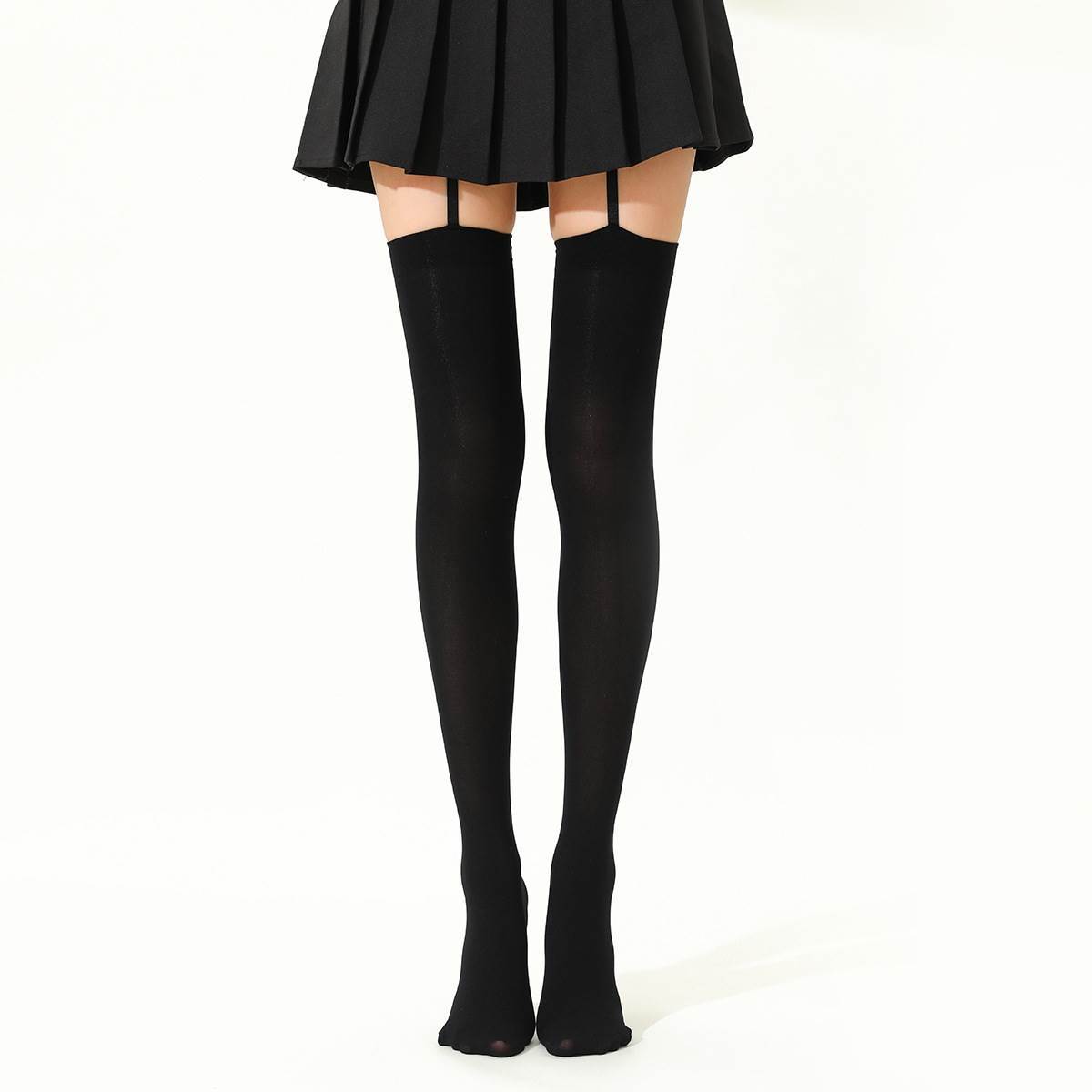 Neue Dehnbare Hosenträger Oberschenkelhohe Strumpfhosen Atmungsaktive Strümpfe Schwarz Weiß Sexy Leggings Strumpfwaren Für Damen Party Cosplay Tägliche Kleidung 76cm-adjustable black