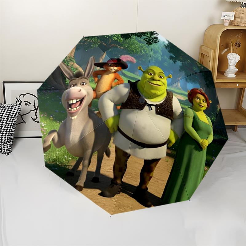 Shrek-Thema Automatischer Regenschirm, Leicht & Tragbar, 8 Speichen, Perfekt für Reisen im Freien, Geburtstage, Weihnachten, Geschenke.