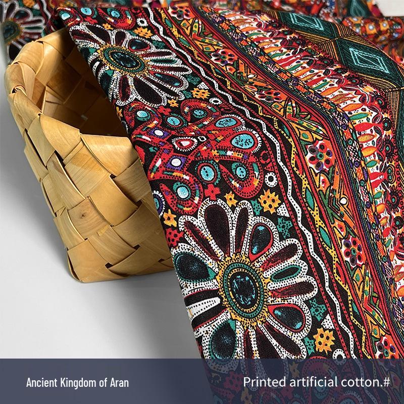 Ethnic Style Cotton Linen Fabric – Lijiang Yunnan Print for Tablecloths, Clothing, Curtains, and Bags