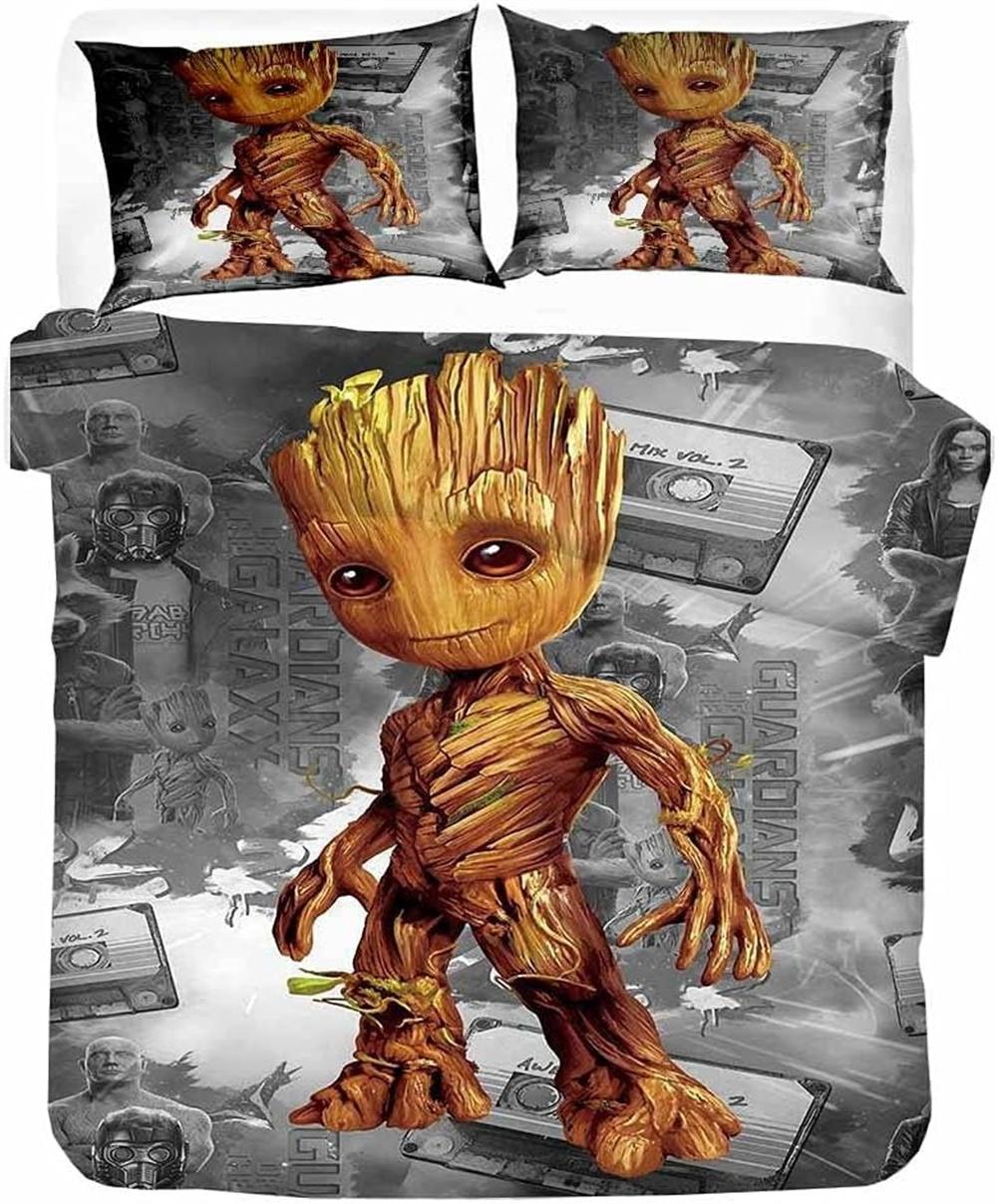 

Комплект постельного белья Groot с 3D-принтом, пододеяльник, наволочка, детский подарок, украшение для спальни, подарок 135x200cm-2pcs