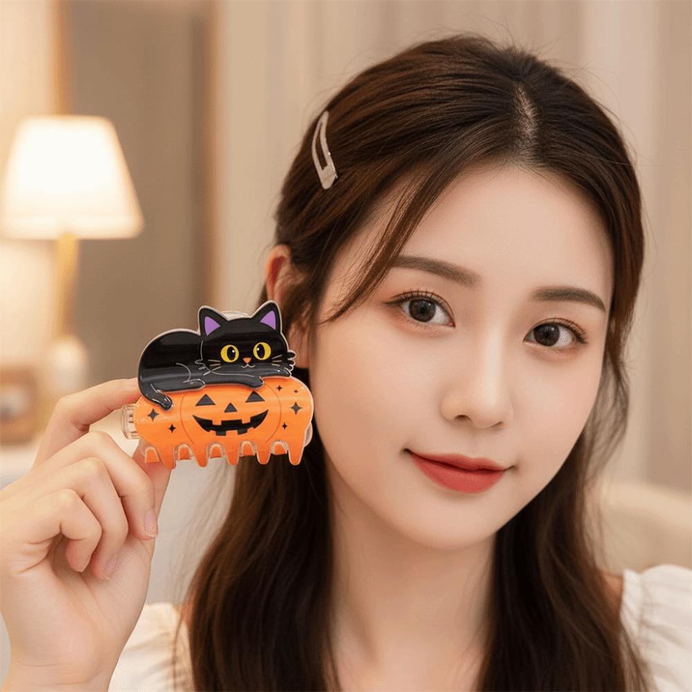 Non Slip Pumpkin Shark Clip Cute Animal Black Cat Hair Claw Halloween Hair Claw Theme Party