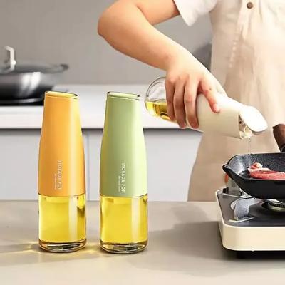 500ml Oil Bottle Tank Automatic Cap and Leakproof Olive Oil Dispenser Camping BBQ Baking Soy Sauce Glass Container Pot Jar