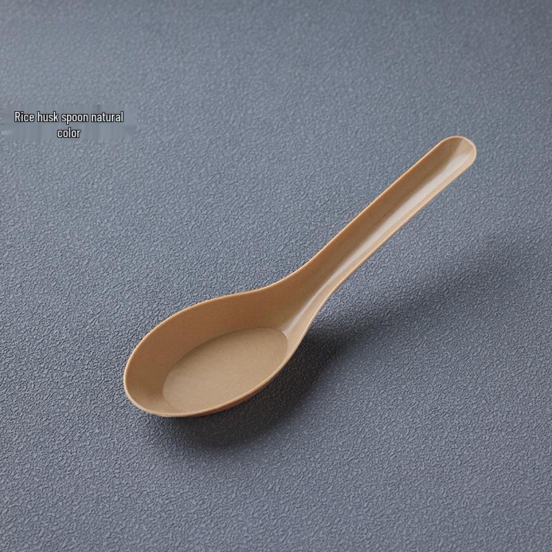 Biodegradable Rice Husk Chinese-Style Spoon: Disposable, Food-Grade for Porridge, Soup, Condiments, Dessert, and Takeout. Thickened Natural 50 pcs