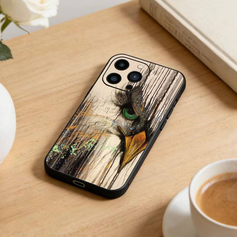 Cool Eagle Phone Case For iPhone17,16,15,14,13,12 Plus,Max Soft Silicone Black Cover