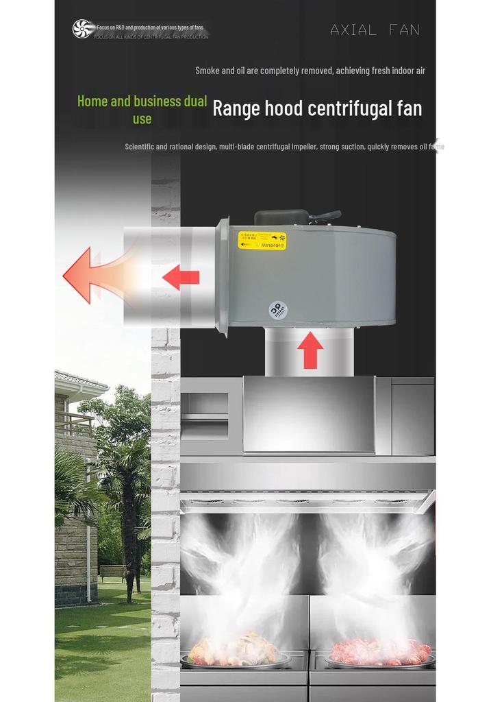 Large Airflow Range Hood with Powerful Smoke Extraction and Centrifugal Fan for BBQ Stall Ventilation