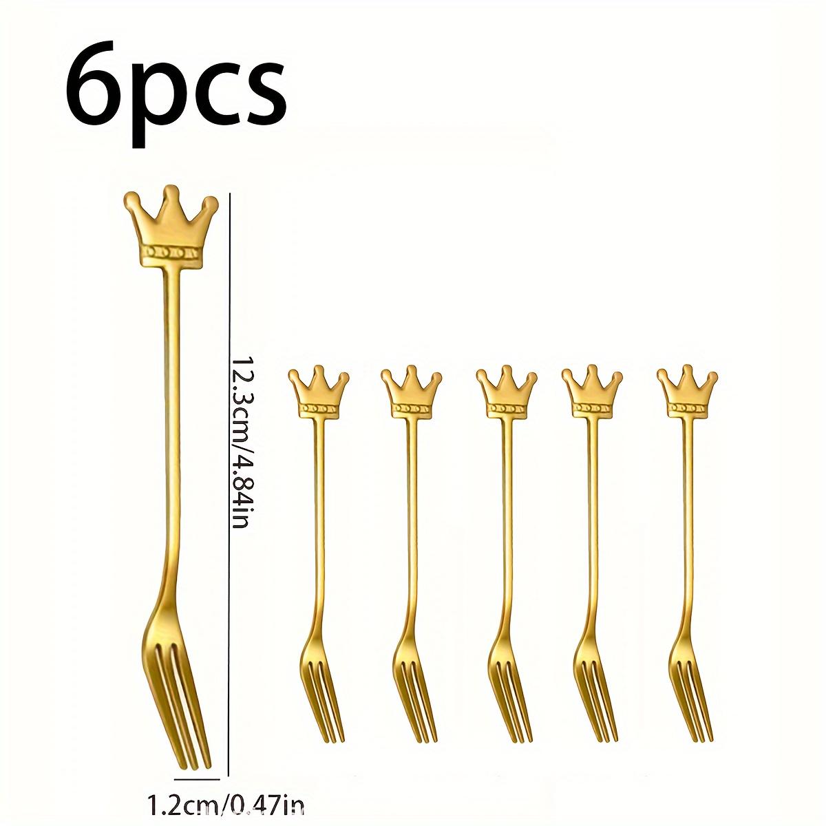 

Набор столовых приборов из нержавеющей стали с корончатой ручкой, 6 предметов - круглая ложка с длинной ручкой, десертная ложка, ложка для помешивания, креативный милый дизайн, кофейная ложка, Golden crown fork 6pcs