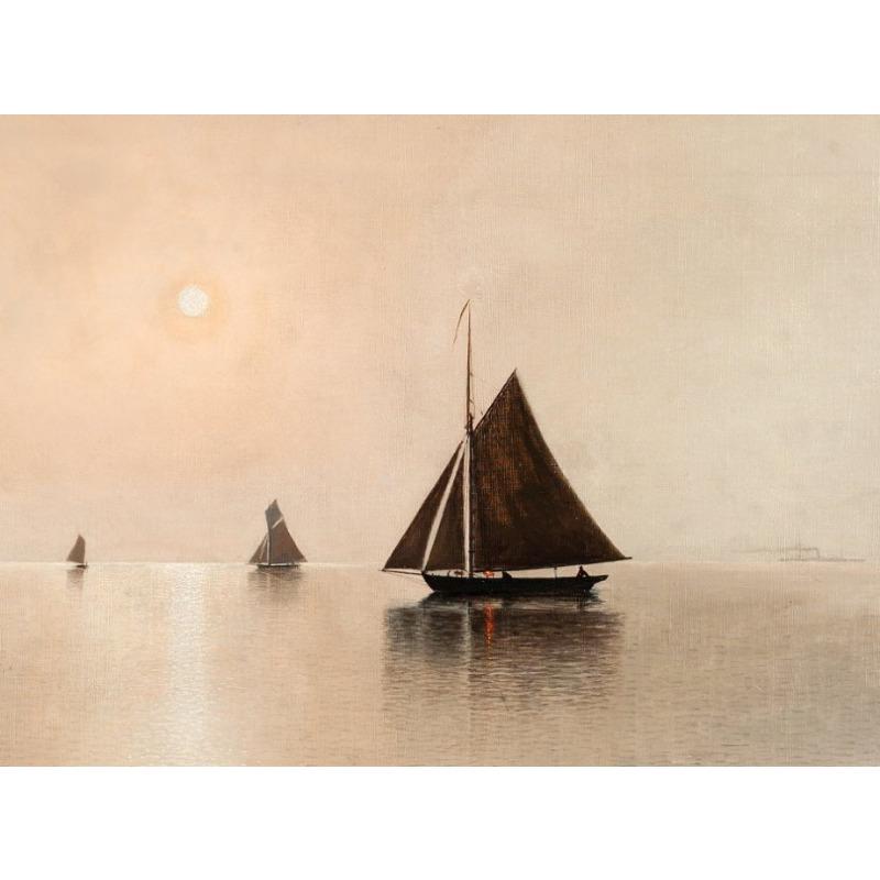 Vintage Ocean Calm Sea Boat Seascape Classic Sunrise Seascape Art Poster Canvas Painting Wall Print Picture for Room Home Decor